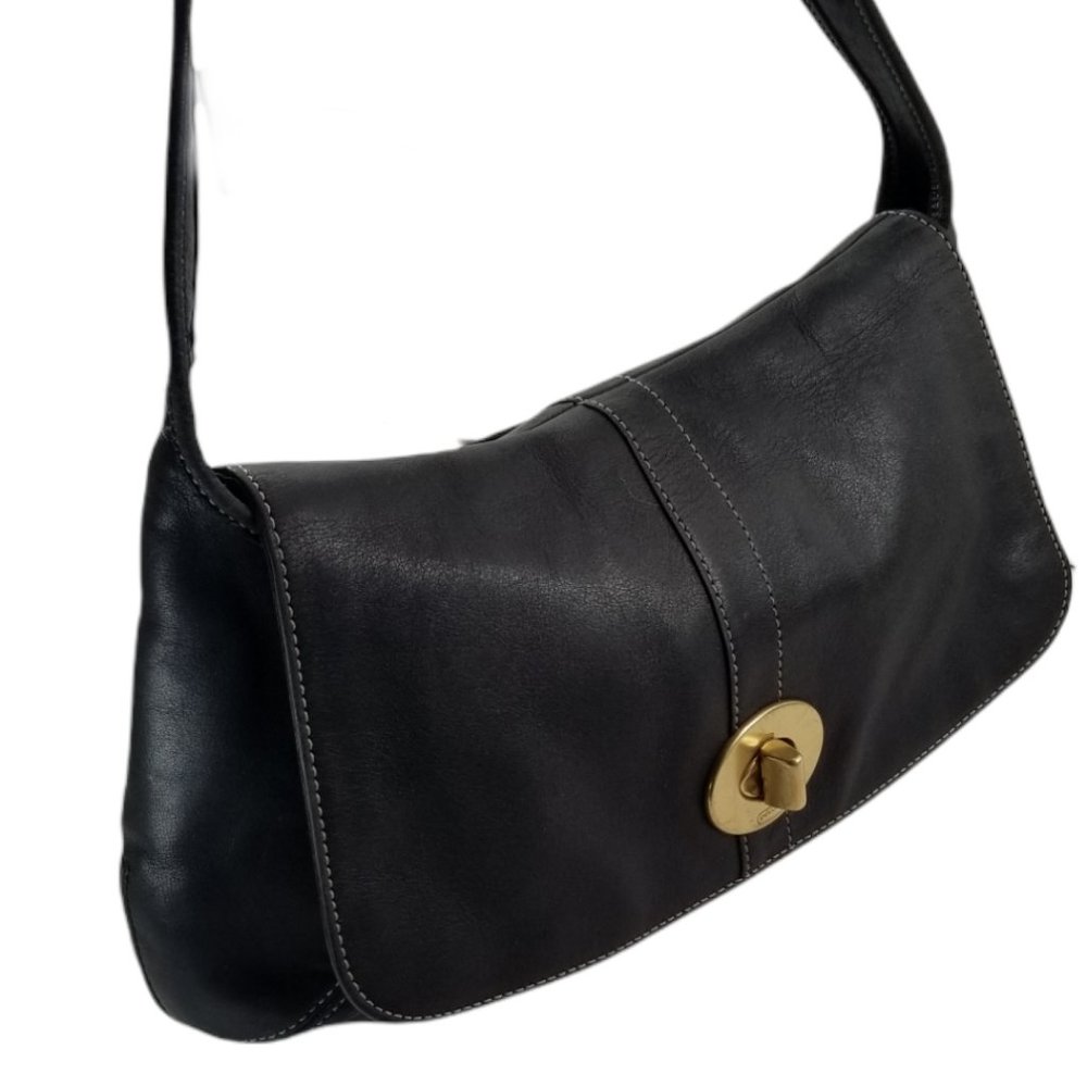 Coach Turnlock Legacy Brushe Black Leather Shoulder Bag - Picture 2 of 7